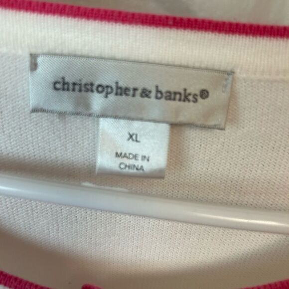XL Christopher & Banks cardigan sweater white tropical theme long sleeve - Picture 3 of 6
